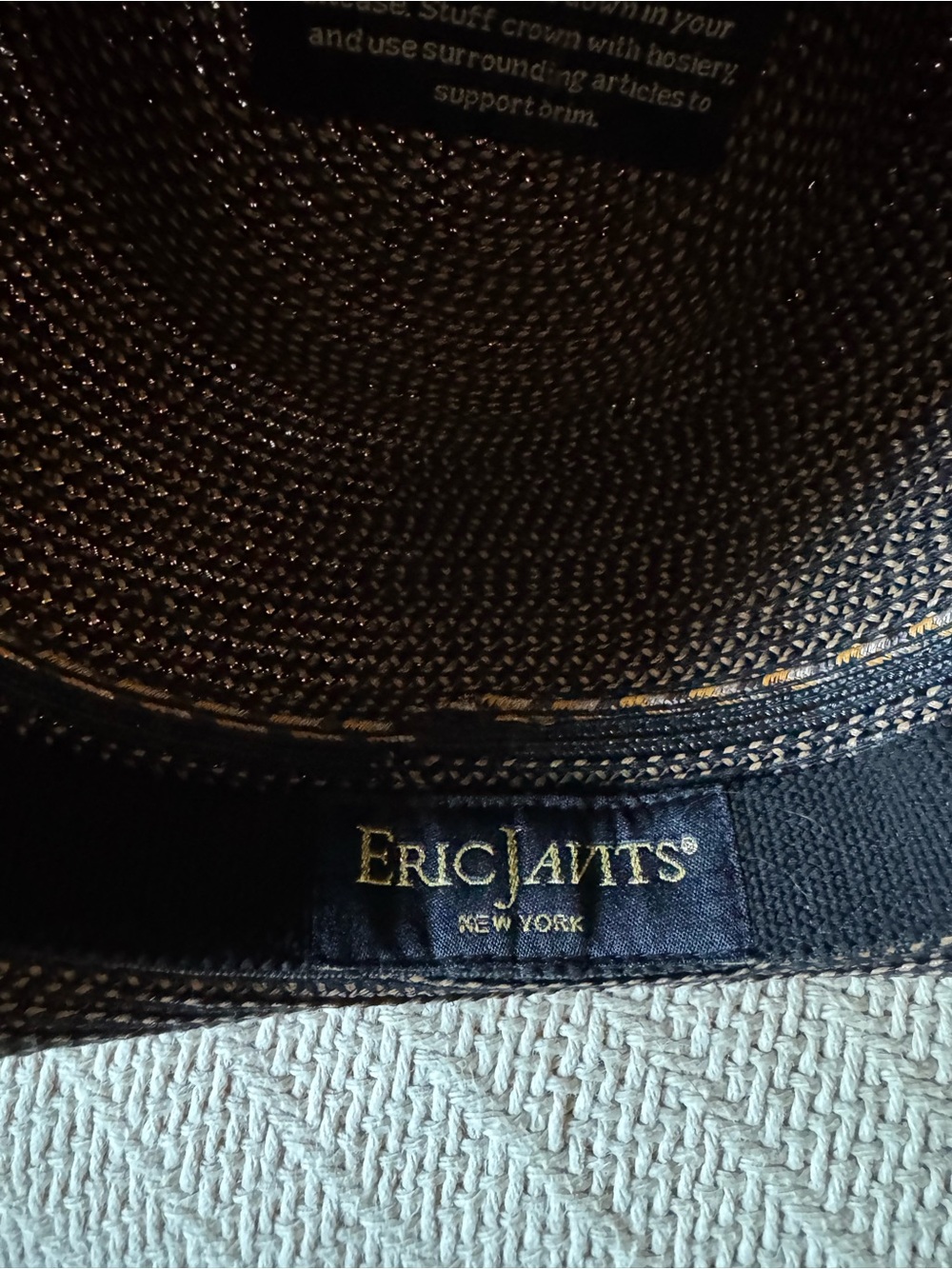 Eric Javits Black Woven Straw Fedora Hat, black with gold - Picture 8 of 8